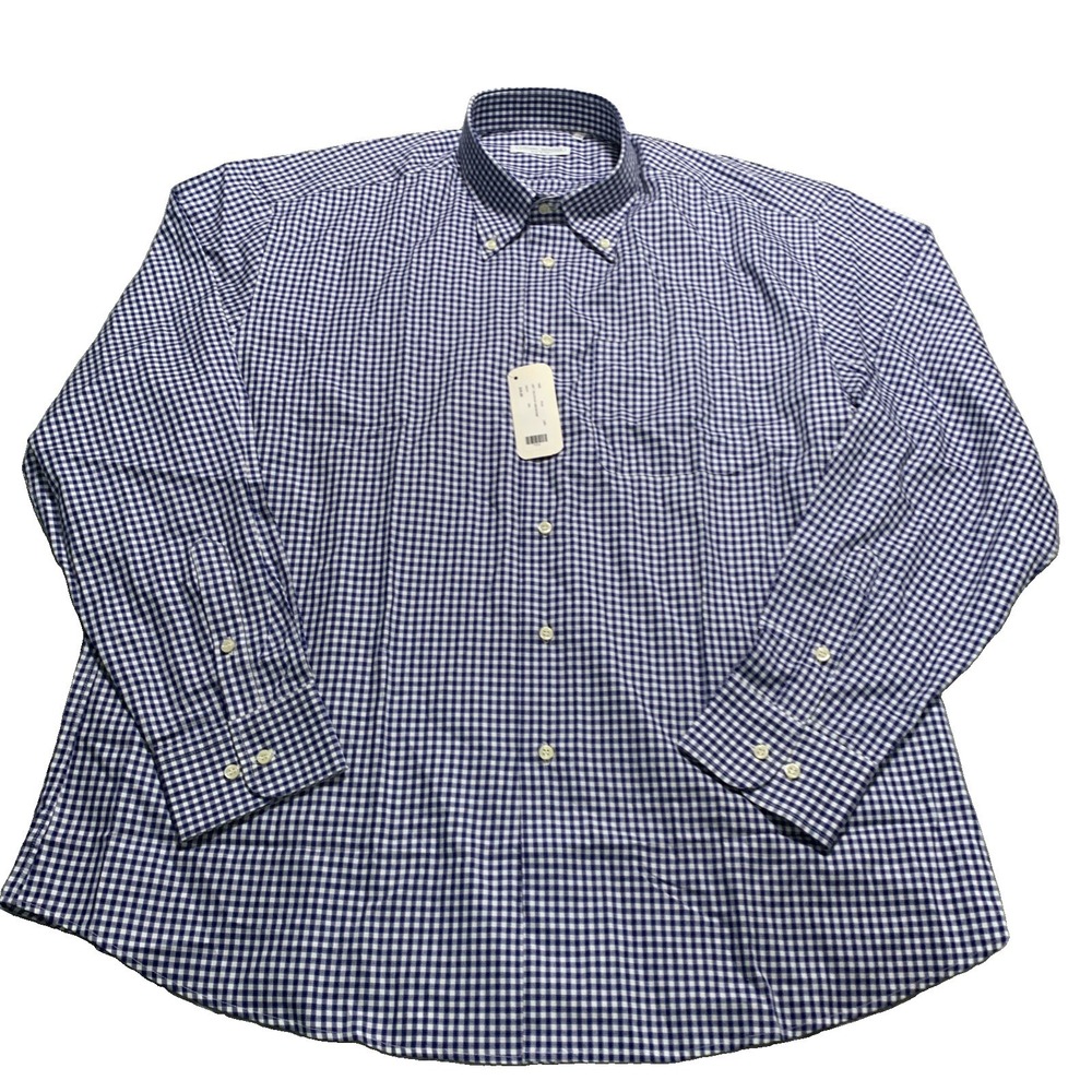 Luciano Moresco Shirt Mens XXL NWT Navy Blue Gingham Check Dress Italy $235